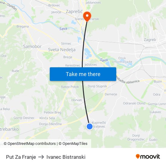 Put Za Franje to Ivanec Bistranski map