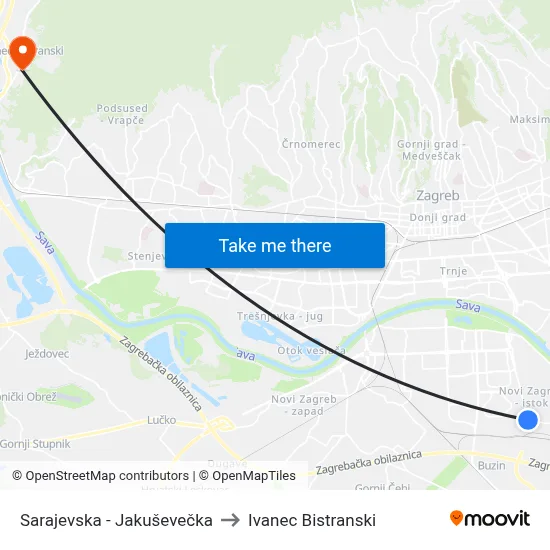 Sarajevska - Jakuševečka to Ivanec Bistranski map