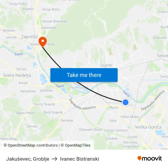 Jakuševec, Groblje to Ivanec Bistranski map