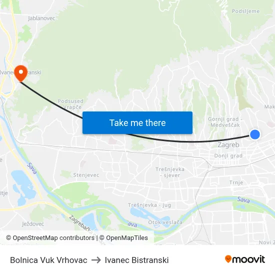 Bolnica Vuk Vrhovac to Ivanec Bistranski map