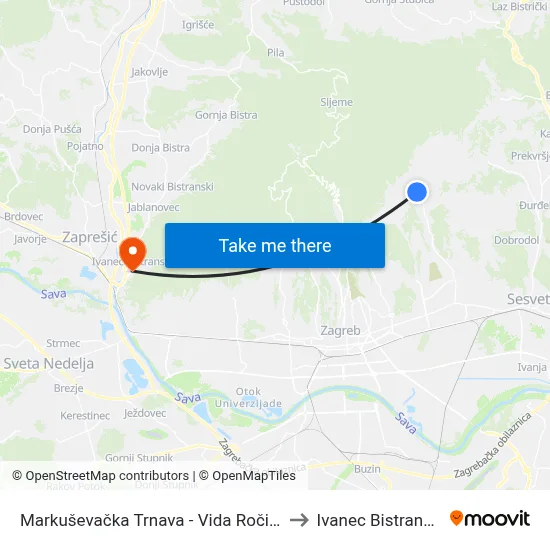 Markuševačka Trnava - Vida Ročića to Ivanec Bistranski map