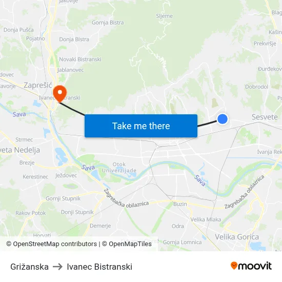 Grižanska to Ivanec Bistranski map