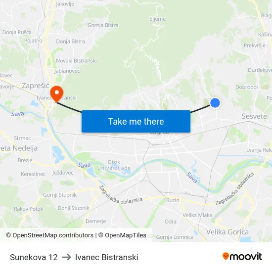 Sunekova 12 to Ivanec Bistranski map