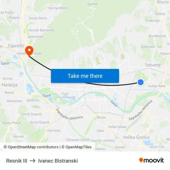 Resnik III to Ivanec Bistranski map