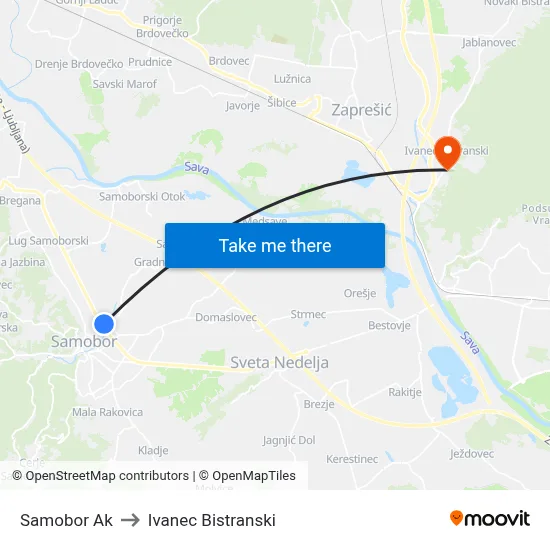 Samobor Ak to Ivanec Bistranski map