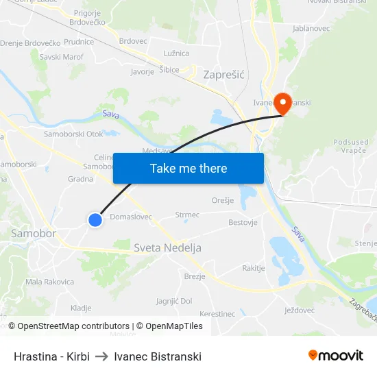 Hrastina - Kirbi to Ivanec Bistranski map