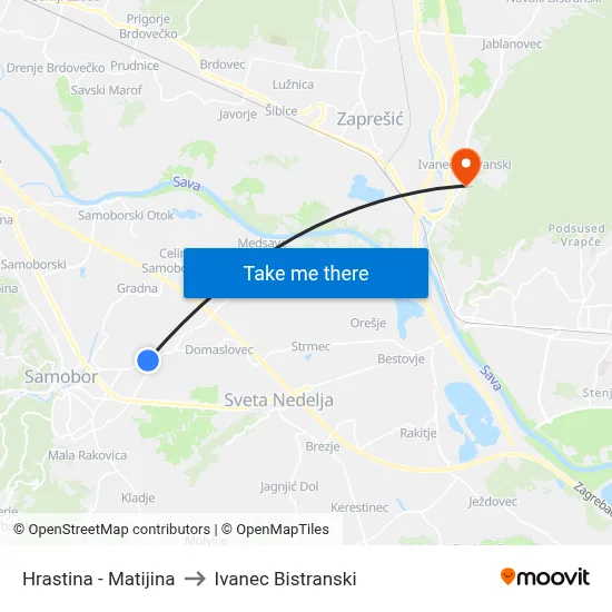 Hrastina - Matijina to Ivanec Bistranski map