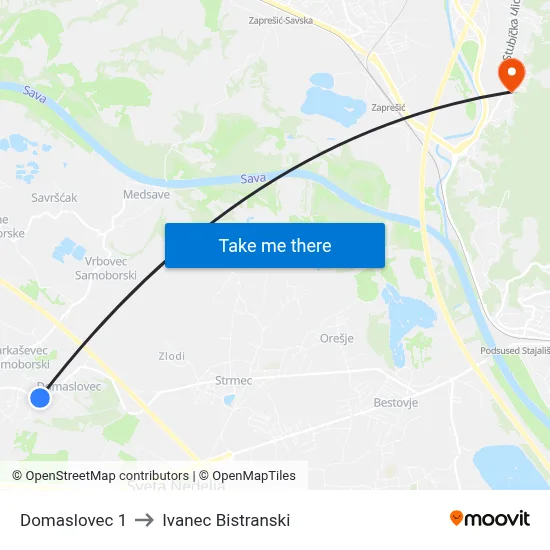 Domaslovec 1 to Ivanec Bistranski map