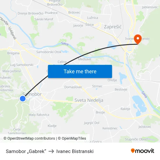 Samobor „Gabrek“ to Ivanec Bistranski map