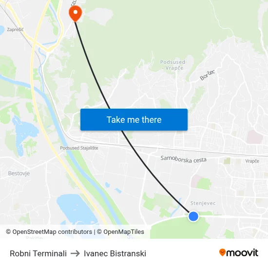 Robni Terminali to Ivanec Bistranski map