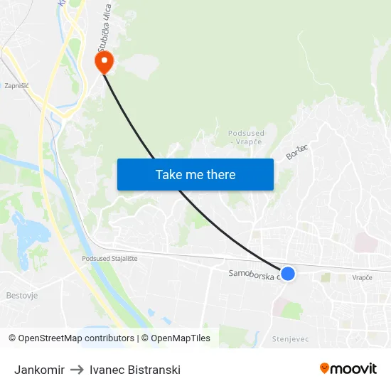 Jankomir to Ivanec Bistranski map