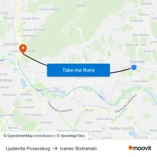 Ljudevita Posavskog to Ivanec Bistranski map