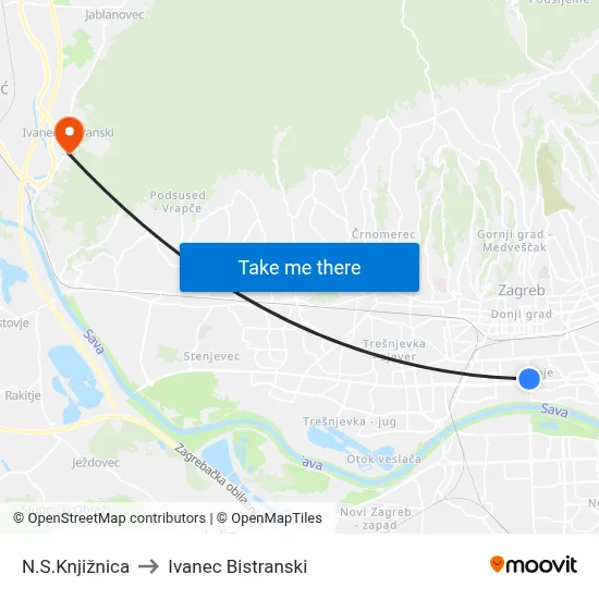 N.S.Knjižnica to Ivanec Bistranski map