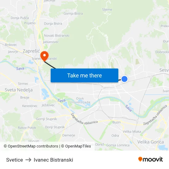 Svetice to Ivanec Bistranski map
