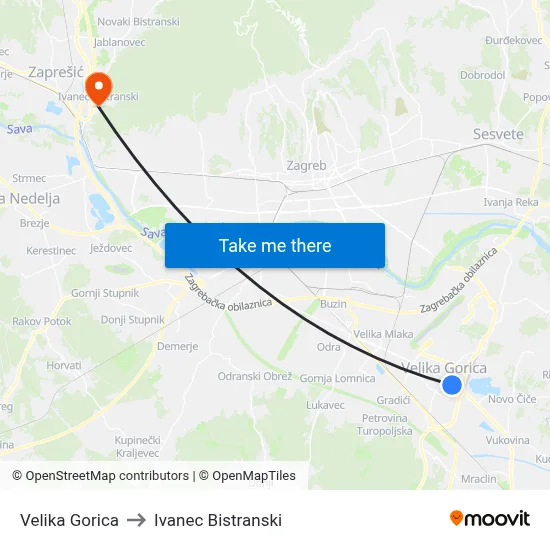 Velika Gorica to Ivanec Bistranski map