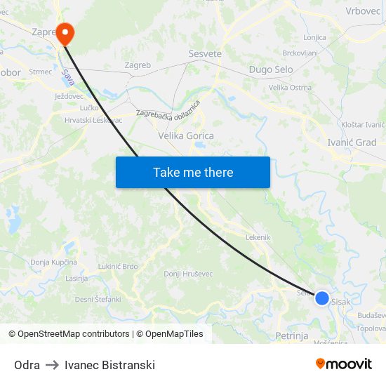 Odra to Ivanec Bistranski map