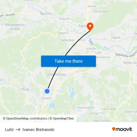 Lulić to Ivanec Bistranski map