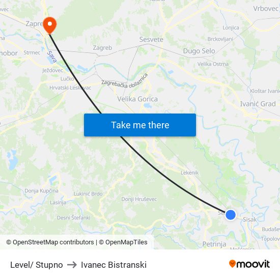 Level/ Stupno to Ivanec Bistranski map