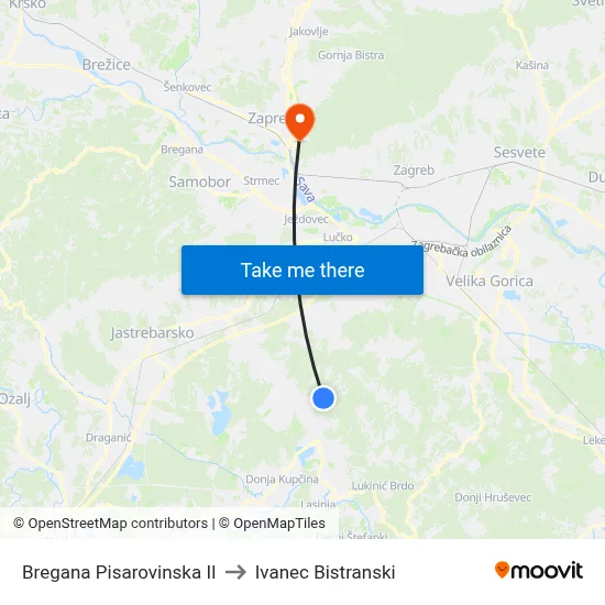 Bregana Pisarovinska II to Ivanec Bistranski map
