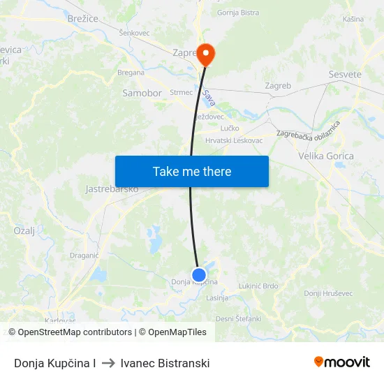 Donja Kupčina I to Ivanec Bistranski map