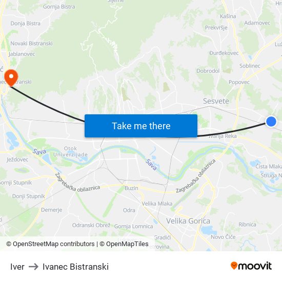 Iver to Ivanec Bistranski map