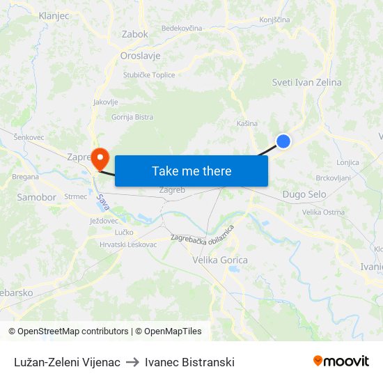 Lužan-Zeleni Vijenac to Ivanec Bistranski map