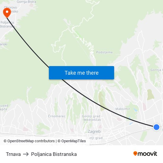 Trnava to Poljanica Bistranska map