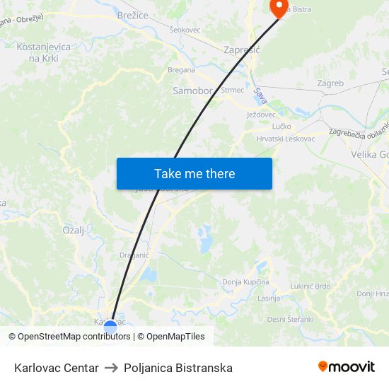 Karlovac Centar to Poljanica Bistranska map