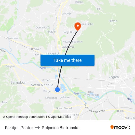 Rakitje - Pastor to Poljanica Bistranska map