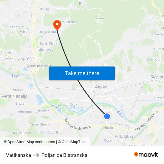 Vatikanska to Poljanica Bistranska map