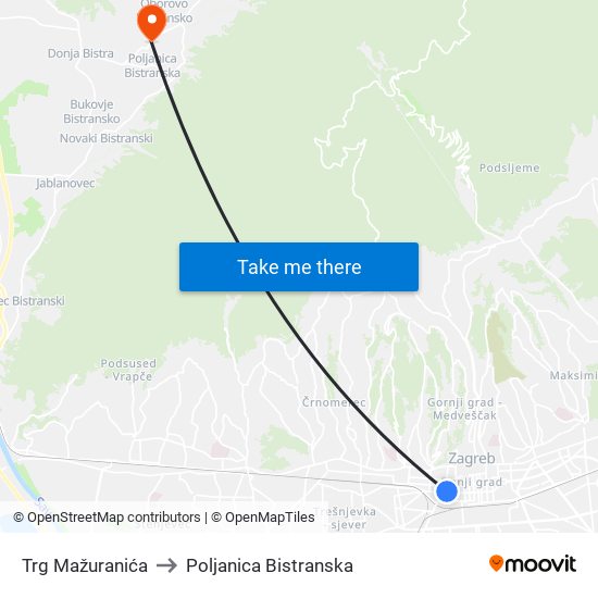 Trg Mažuranića to Poljanica Bistranska map