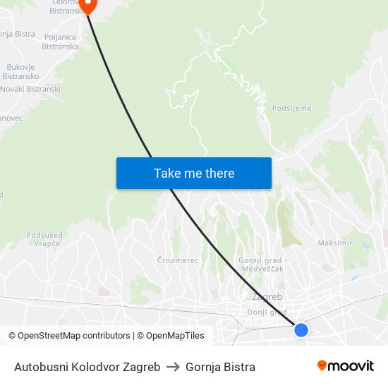 Autobusni Kolodvor Zagreb to Gornja Bistra map