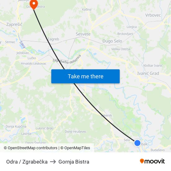 Odra / Zgrabečka to Gornja Bistra map