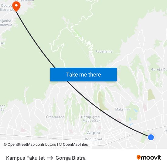 Kampus Fakultet to Gornja Bistra map