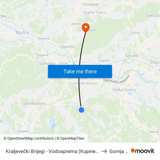 Kraljevečki Brijegi - Vodosprema (Kupinečki Kraljevac - Tihi Gaj) to Gornja Bistra map