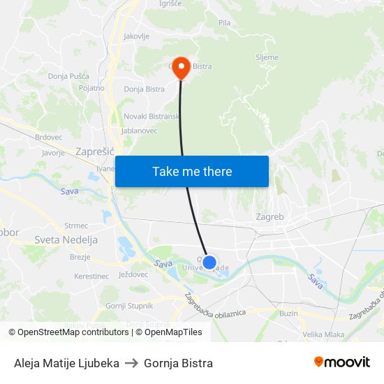 Aleja Matije Ljubeka to Gornja Bistra map