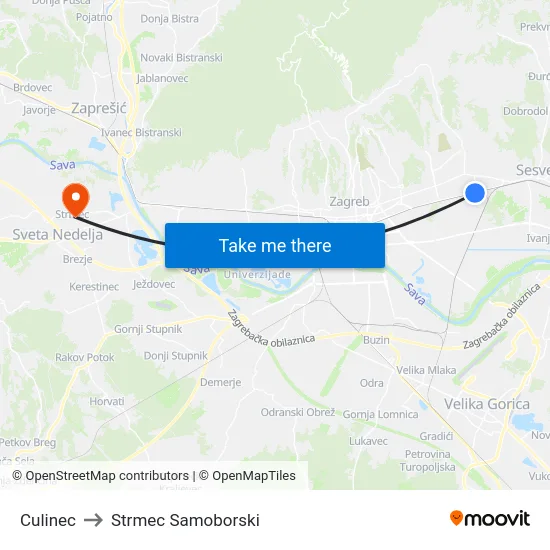 Culinec to Strmec Samoborski map