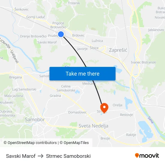 Savski Marof to Strmec Samoborski map