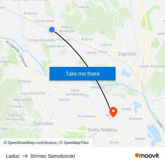 Laduc to Strmec Samoborski map