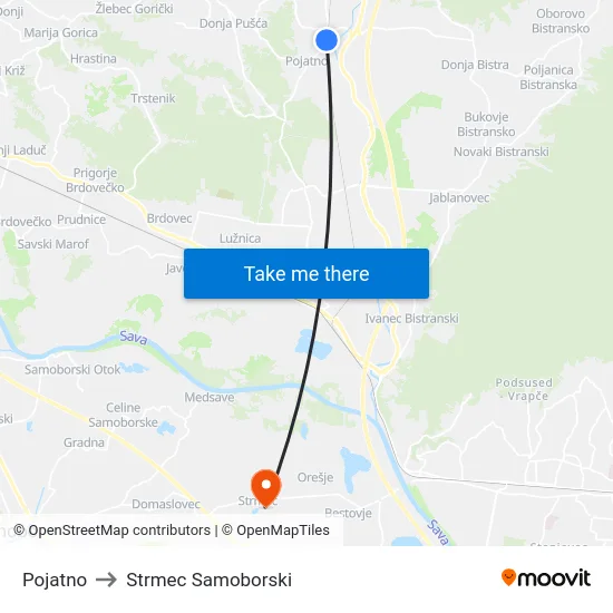 Pojatno to Strmec Samoborski map