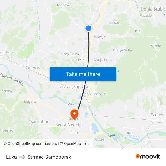 Luka to Strmec Samoborski map