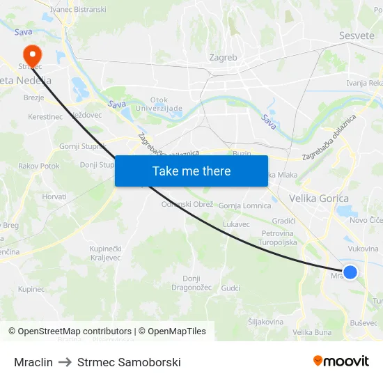 Mraclin to Strmec Samoborski map
