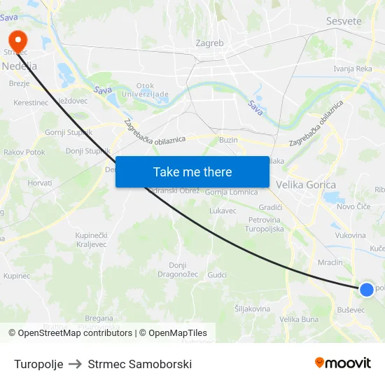 Turopolje to Strmec Samoborski map