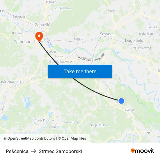 Pešćenica to Strmec Samoborski map