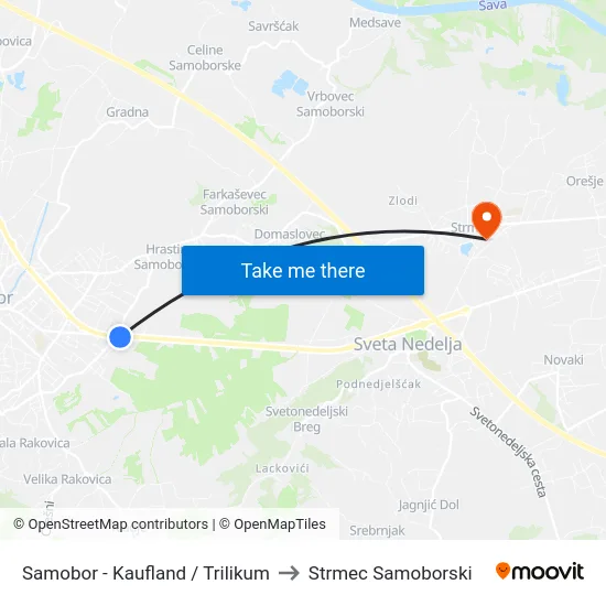 Samobor - Kaufland / Trilikum to Strmec Samoborski map