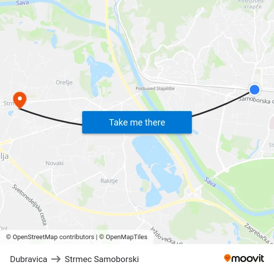 Dubravica to Strmec Samoborski map