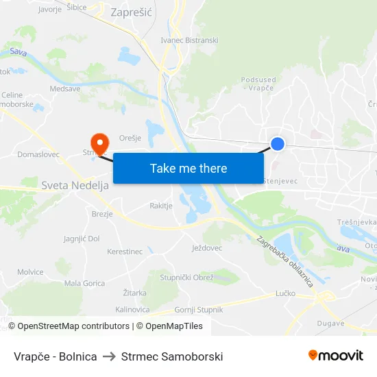 Vrapče - Bolnica to Strmec Samoborski map