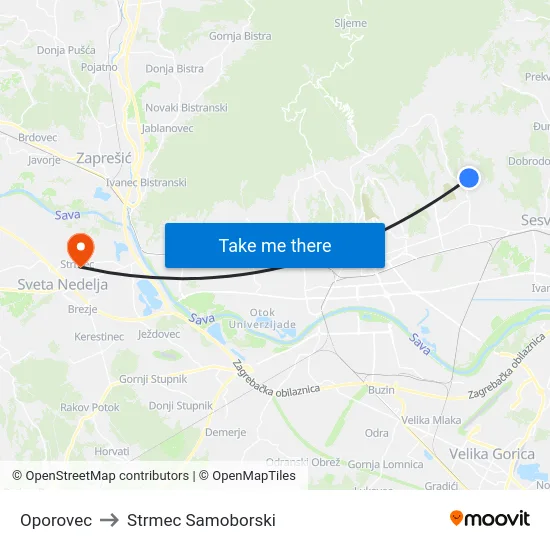 Oporovec to Strmec Samoborski map