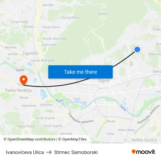 Ivanovićeva Ulica to Strmec Samoborski map