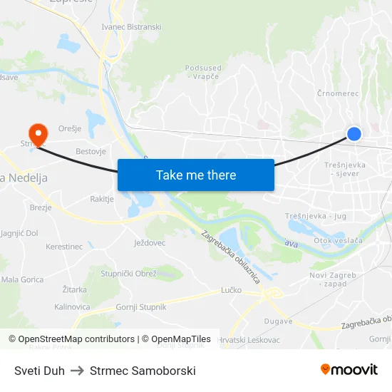 Sveti Duh to Strmec Samoborski map